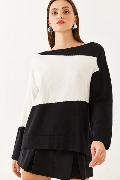 Bianco Lucci Pulover de damă, de culoare dublă, cu gât de barcă, TK 231148 60251904