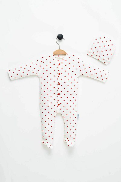 NEU KIDS Red Heart Printed Newborn Baby Sleeping Bag - with Hat, 2 Pieces, 0-3 Months, 100% Cotton Hospital Exit