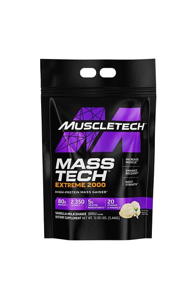 MUSCLETECH Mass Tech Extreme 2000، ميلك شيك الفانيليا، 12 رطلاً
