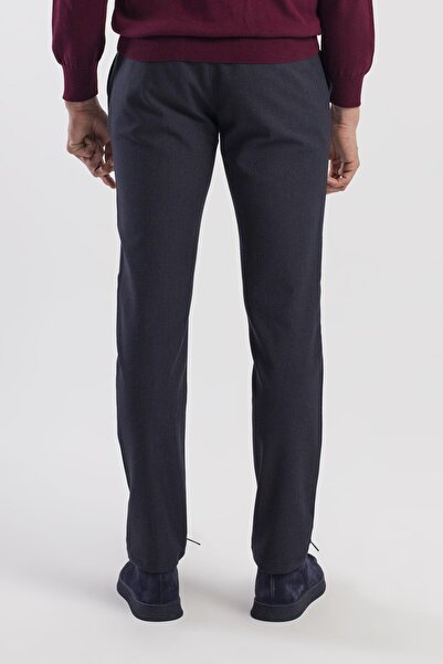 Jakamen Navy Blue Comfort Fit Elastic Waist Side Pocket Trousers