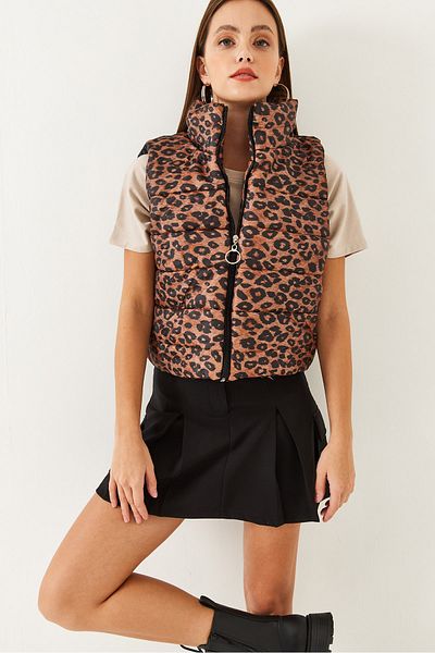 Bianco Lucci Women's Leopard Pattern Puffer Vest 60251902