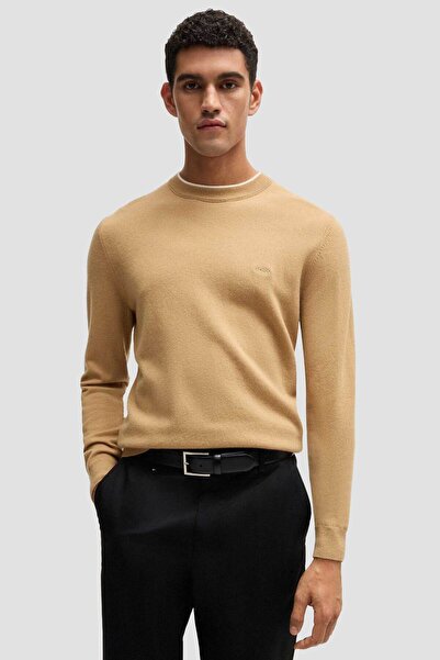 BOSS Erkek Uzun Kollu Desenli Yumuşak Kumaş Krem Kazak 50526844-260