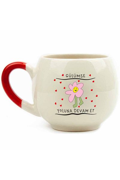 PALTO TASARIM Smile, Keep Going Your Way! Cream Shiny Balloon Mug - Gift Ceramic Mug