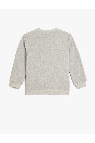 Koton Paris Printed long Sleeve Raised Sweatshirt - Crew Neck