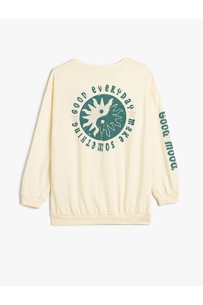 Koton Boxy Cut Cotton Sweatshirt - Crew Neck, Slogan Printed