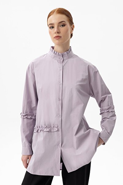 Sarı Etiket قميص البوبلين ذو الياقة المكشكشة