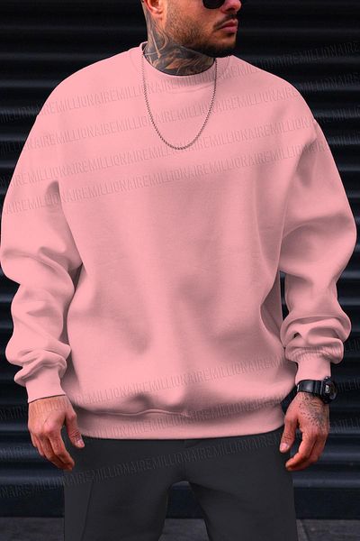 Millionaire Ανδρικό φούτερ ροζ Oversize Fleece - 0 Crew Neck, Unprinted, Loose Cut