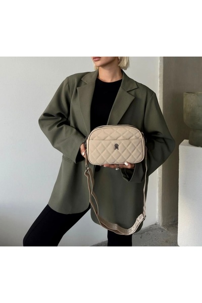 selma demir Geanta de umar de dama bej - 3 compartimente, curea coloana regla...