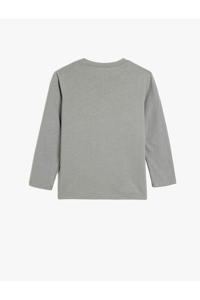 Koton Long Sleeve Crew Neck Slogan Printed Cotton T-Shirt