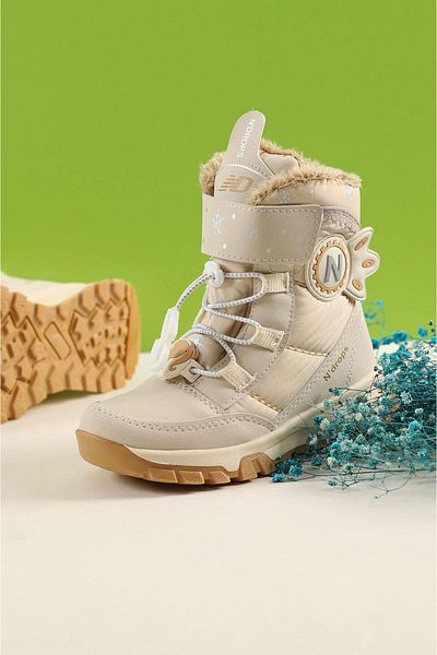 DRY WOOD Ανθεκτικά, Αδιάβροχα, Ορθοπεδικά, Velcro, Μπεζ κοριτσίστικα μποτάκια χιονιού