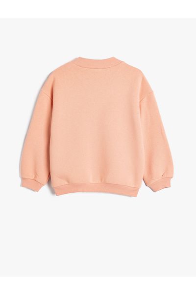 Koton Cotton Slogan Long Sleeve Sweatshirt - Stand Collar Raster