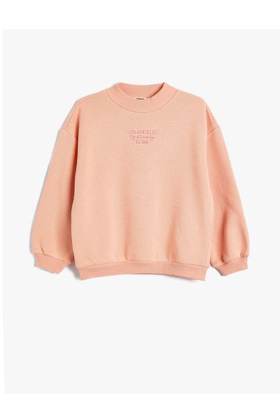 Koton Cotton Slogan Long Sleeve Sweatshirt - Stand Collar Raster