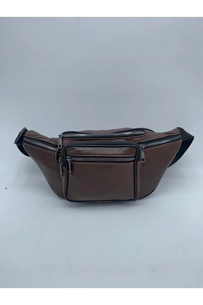 NahitaTyana Unisex Brown Multi-Pocket Genuine Leather Freebag Waist Bag