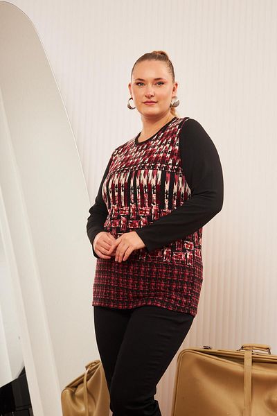 RMG Plus Size Patterned Knitwear Blouse Claret Red