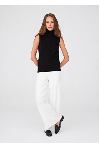 Peraluna Balıkçı Yaka Dar Kalıp Kolsuz Bluz - Siyah