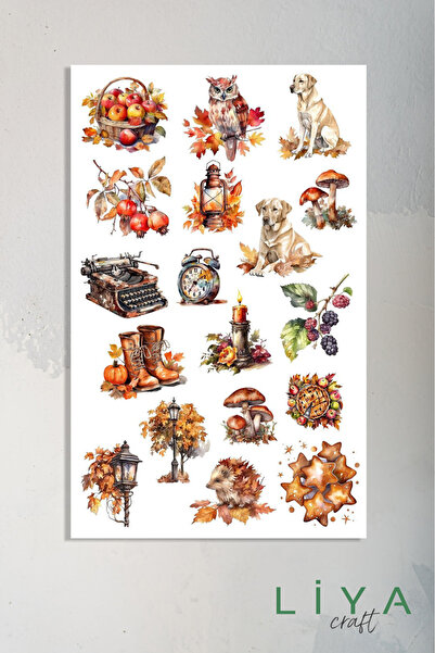 LiyaCraft Autumn Temalı Sticker Planner Ajanda Bullet Journal Için Uygun Set