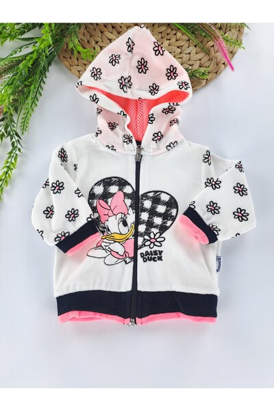 Butik Kız  Çocuk Kapüşonlu Fermuarlı Yelek  Daisy Duck Baskılı