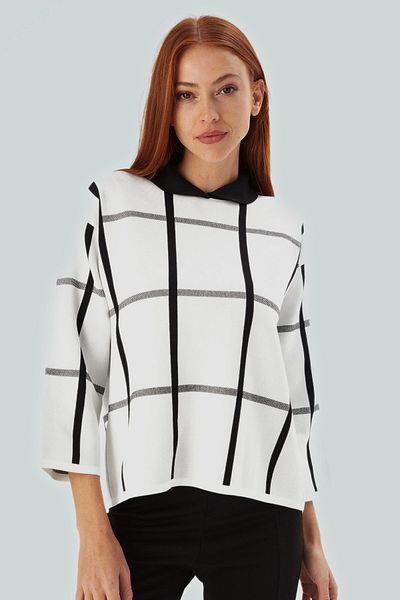 Peraluna Gemma Blouse Baby Collar Geometric Patterned Women's Knitwear Blouse - Ecru/Black