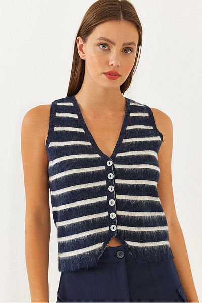 Bianco Lucci Women's Striped Knitwear Vest Ty 231005 60251905