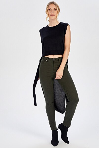 Peraluna Arkası Uzun Kemerli Kolsuz Bluz - Siyah