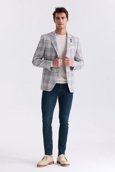 Jakamen Γκρι Classic Fit καρό μονόχρωμο παλτό με γιακά