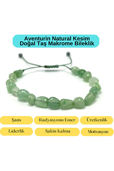 YILDIZ DOĞAL TAŞ Sertifikalı Aventurin Natural Kesim Makrome Doğal Taş Bilekl...