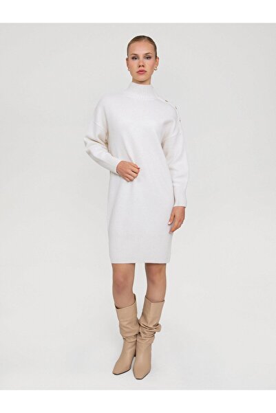 Serianno Kaşmir Ve Yün Karışımlı Balıkçı Yaka Elbise Elb6974kemık