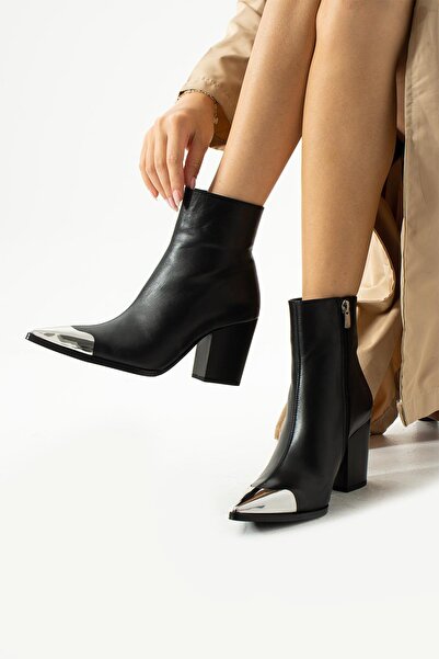 FOLLİNİ Γνήσιες δερμάτινες μαύρες γυναικείες μπότες - Πόρπη στη μύτη