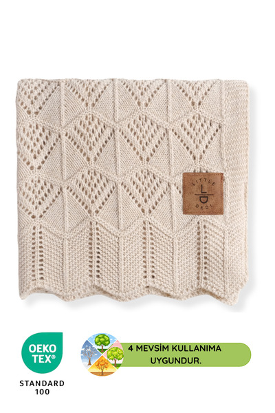 LITTLE DEDI Emily Bebek Çocuk Battaniyesi Model Örgü Desenli Taş - 80x100