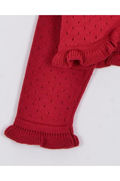 Minora 3-6 Years Old Red Knitwear Bolero - Openwork and Ruffle Detail