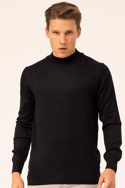 SÜVARİ Cavalry Wool Acrylic Plain Half Fisherman Navy Blue Men's Knitwear