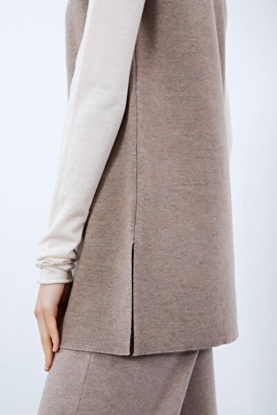 Serianno Kaşmir ve Yün Karışımlı Balıkçı Yaka Yırtmaç Detaylı Tunik