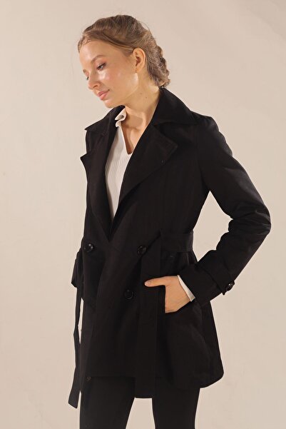 Rays 1737 Model Trenci scurt negru cu imprimeu leopard