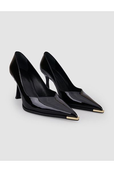 Cabani 100% Genuine Leather Black Patent Leather Women's Heeled Shoes