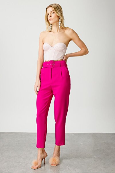 Moda İlgi Modailgi Belt and Pleat Detailed Suit Trousers - 7534 Fuchsia