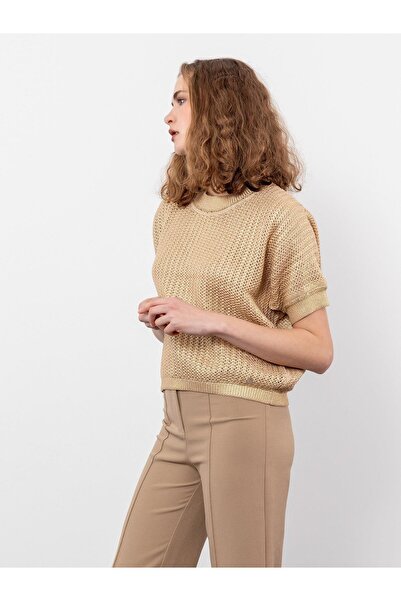 Serianno Organik Pamuk Karışımlı Varak Baskılı Kazak Kzk8024bej