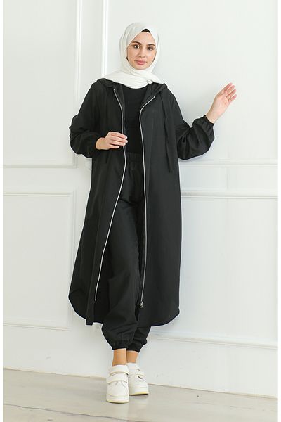sefamerve Μαύρο μαγιό Hijab με κουκούλα - 0507-01