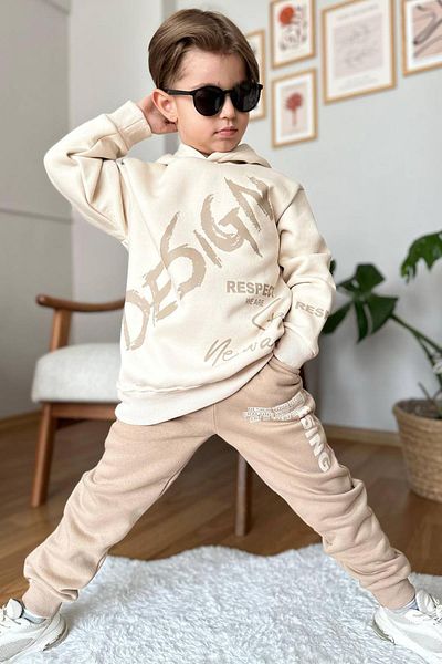 Riccotarz Σετ αθλητικής φόρμας Boy's Double Printed Respect Design Lettering Raised Cream