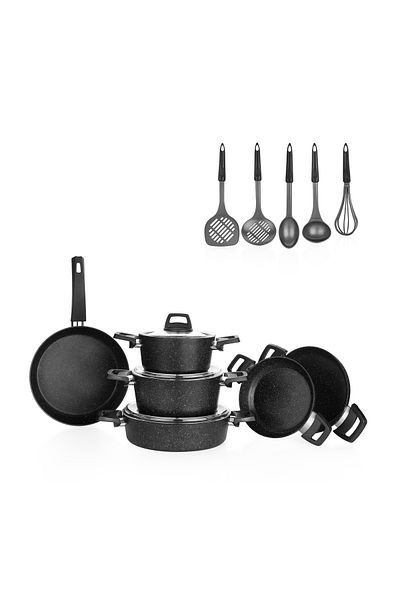 Schafer 14 Piece Black Pot Set - Black Stone