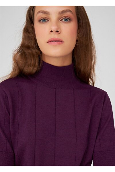 Peraluna Betty Blouse - Turtleneck, Short Sleeve, Thin Design Purple Melange Women's Knitwear Blouse