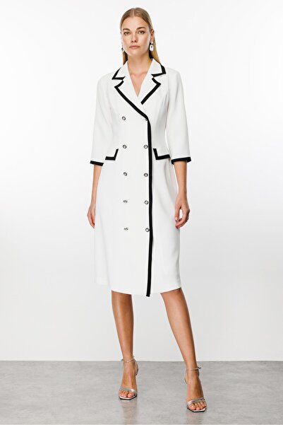 Moda İlgi Modailgi  Enkürüsteli Kruvaze Uzun Elbise Ekru