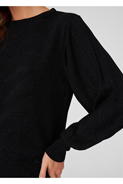 Peraluna Pleated Sleeves Crew Neck Glitter Evening Dress Women's Knitwear Blouse - Black