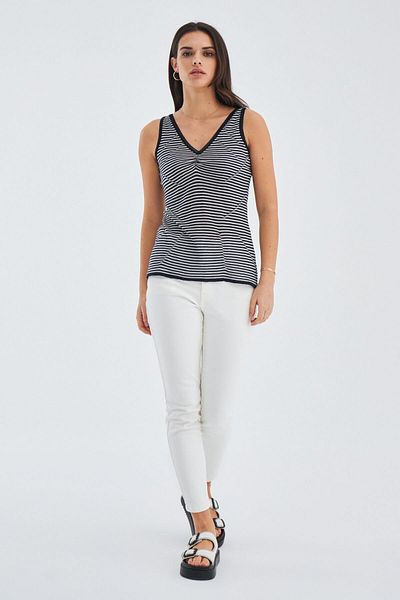 Peraluna Thin Striped V-Neck Women's Knitwear Undershirt - Navy/White