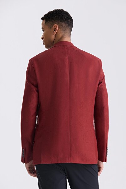 Jakamen Red Slim Fit Mono Collar Linen Sports Jacket