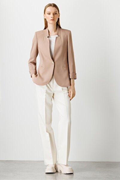 Moda İlgi Modailgi Yaka Ve Kolu Zımba Detaylı Ceket Camel