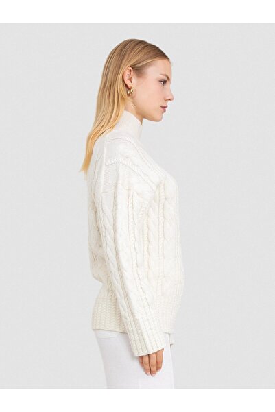 Serianno Alpaka Karışımlı Kablo Örgü Dik Yaka Kazak KZK8404KEMIK