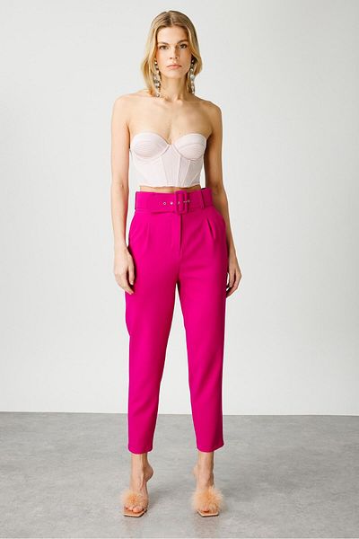 Moda İlgi Fuchsia Fashion Suit Trousers - Belt and Pleat Detail - 7534