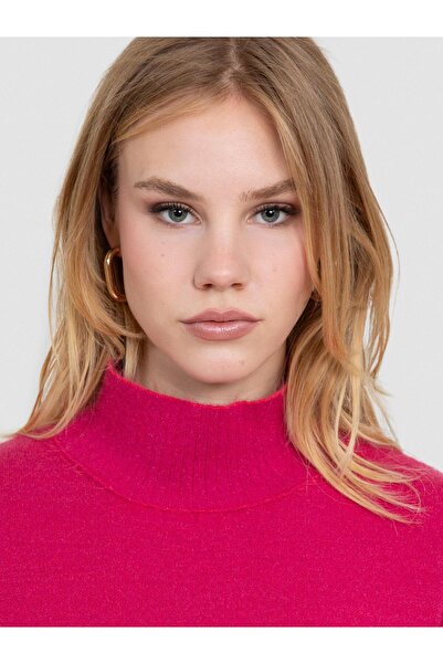 Serianno Organik Pamuk Karışımlı Metalik Tüylü Dik Yaka Kazak KZK7244FUŞYA