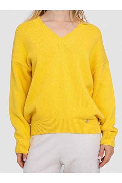 Serianno Organik Yün ve Pamuk Karışımlı V Yaka Kazak KZK6648SARI