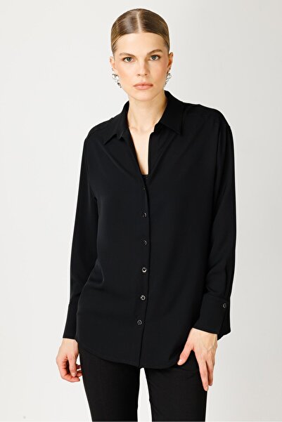 Moda İlgi Modailgi  Düşük Omuzlu Salaş Gömlek Siyah